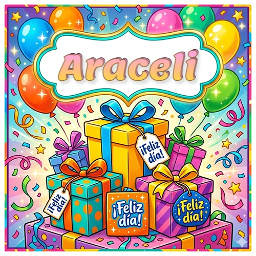 Ilustración colorida y vibrante. Cajas de regalo con papel brillante y cintas, etiquetas que dicen 