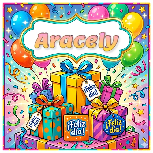 Ilustración colorida y vibrante. Cajas de regalo con papel brillante y cintas, etiquetas que dicen 