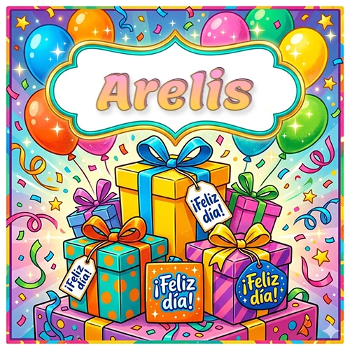 Ilustración colorida y vibrante. Cajas de regalo con papel brillante y cintas, etiquetas que dicen 