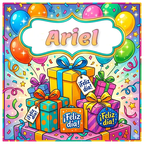 Ilustración colorida y vibrante. Cajas de regalo con papel brillante y cintas, etiquetas que dicen 