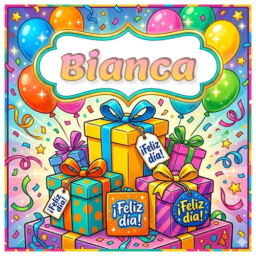 Ilustración colorida y vibrante. Cajas de regalo con papel brillante y cintas, etiquetas que dicen 