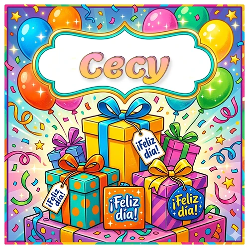 Ilustración colorida y vibrante. Cajas de regalo con papel brillante y cintas, etiquetas que dicen 