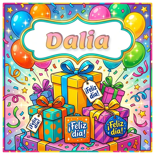 Ilustración colorida y vibrante. Cajas de regalo con papel brillante y cintas, etiquetas que dicen 