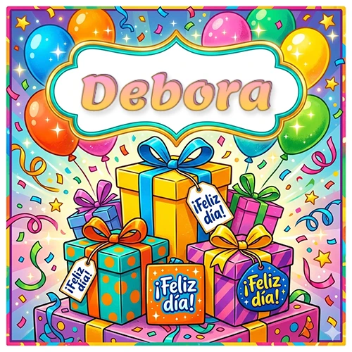 Ilustración colorida y vibrante. Cajas de regalo con papel brillante y cintas, etiquetas que dicen 