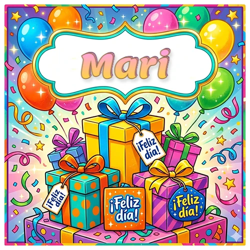 Ilustración colorida y vibrante. Cajas de regalo con papel brillante y cintas, etiquetas que dicen 