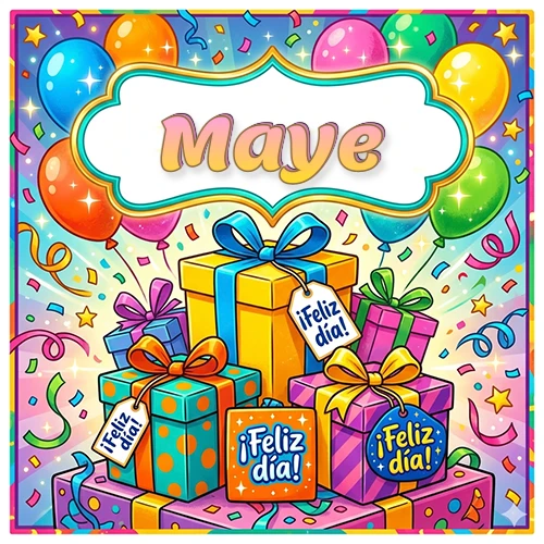 Ilustración colorida y vibrante. Cajas de regalo con papel brillante y cintas, etiquetas que dicen 