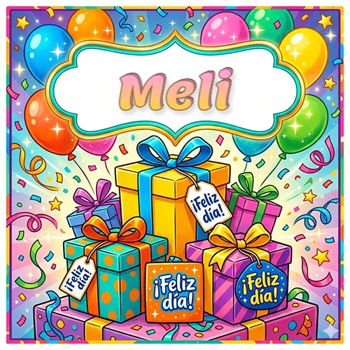 Ilustración colorida y vibrante. Cajas de regalo con papel brillante y cintas, etiquetas que dicen 