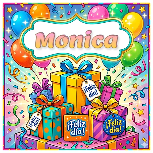 Ilustración colorida y vibrante. Cajas de regalo con papel brillante y cintas, etiquetas que dicen 