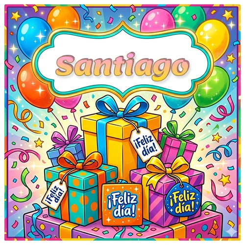 Ilustración colorida y vibrante. Cajas de regalo con papel brillante y cintas, etiquetas que dicen 