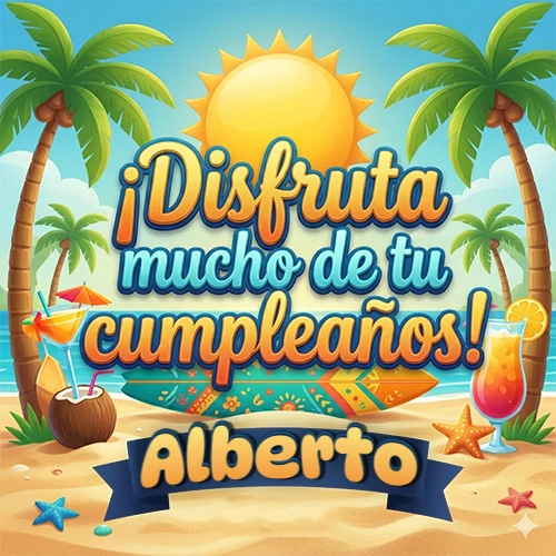 Diseño de playa veraniego. Palmeras, arena dorada y olas del mar claro. Texto 