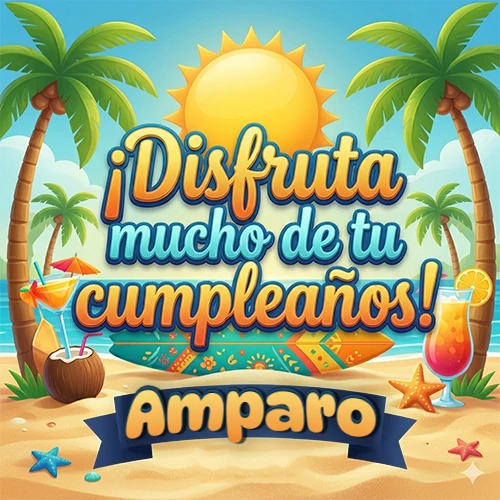 Diseño de playa veraniego. Palmeras, arena dorada y olas del mar claro. Texto 