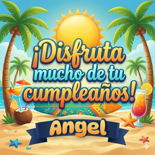 Diseño de playa veraniego. Palmeras, arena dorada y olas del mar claro. Texto 