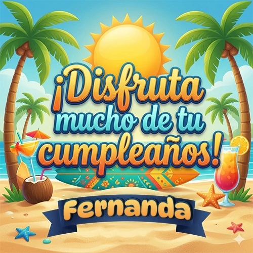 Diseño de playa veraniego. Palmeras, arena dorada y olas del mar claro. Texto 