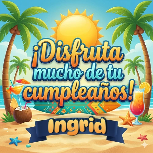 Diseño de playa veraniego. Palmeras, arena dorada y olas del mar claro. Texto 