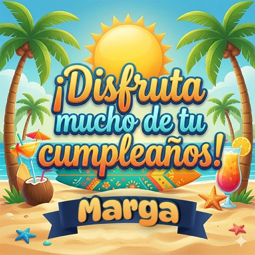 Diseño de playa veraniego. Palmeras, arena dorada y olas del mar claro. Texto 