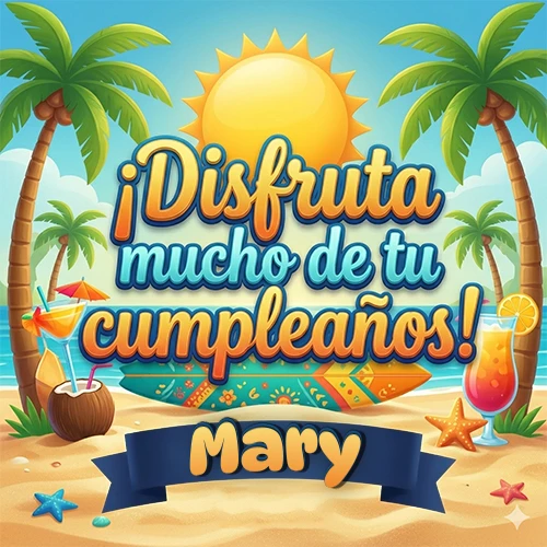 Diseño de playa veraniego. Palmeras, arena dorada y olas del mar claro. Texto 