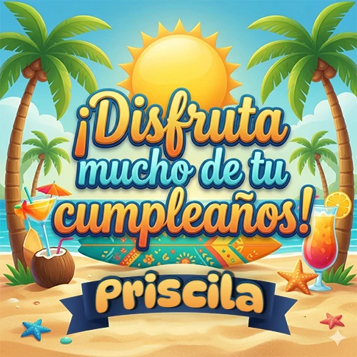 Diseño de playa veraniego. Palmeras, arena dorada y olas del mar claro. Texto 