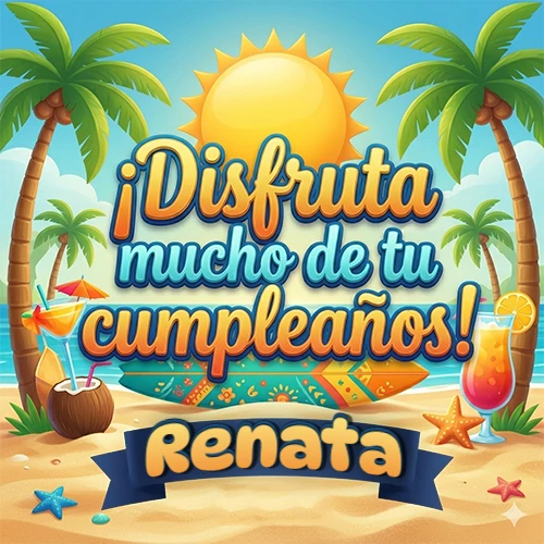 Diseño de playa veraniego. Palmeras, arena dorada y olas del mar claro. Texto 