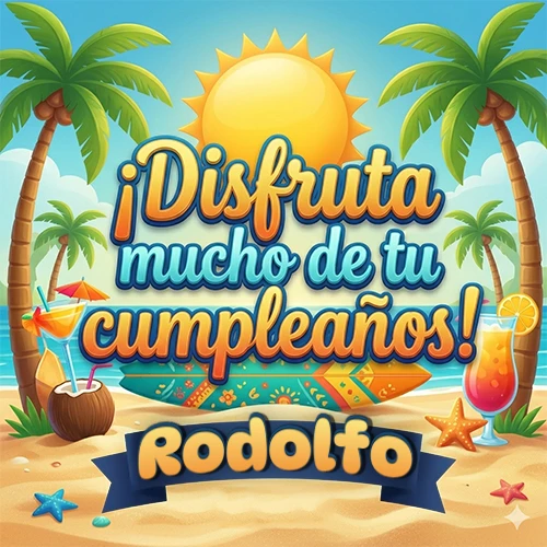 Diseño de playa veraniego. Palmeras, arena dorada y olas del mar claro. Texto 