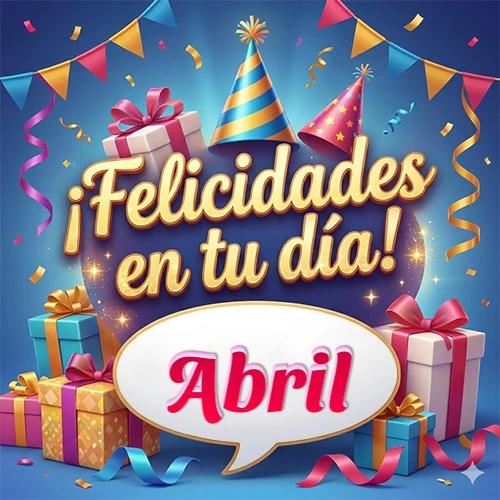 Diseño moderno y elegante. Fondo azul rey con cajas de regalo, sombreros de fiesta y cintas. Texto central 