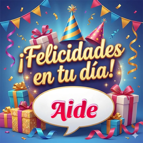 Diseño moderno y elegante. Fondo azul rey con cajas de regalo, sombreros de fiesta y cintas. Texto central 