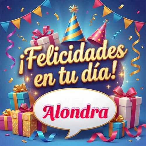 Diseño moderno y elegante. Fondo azul rey con cajas de regalo, sombreros de fiesta y cintas. Texto central 