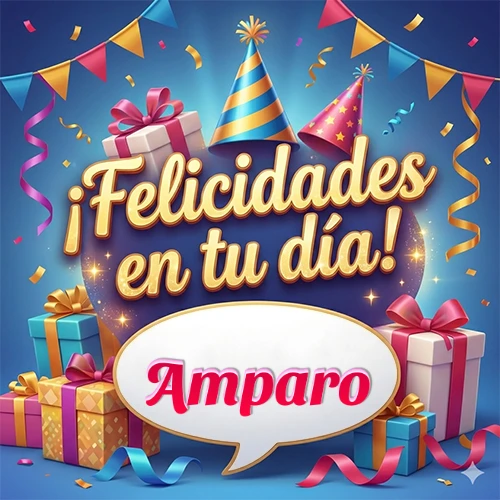 Diseño moderno y elegante. Fondo azul rey con cajas de regalo, sombreros de fiesta y cintas. Texto central 