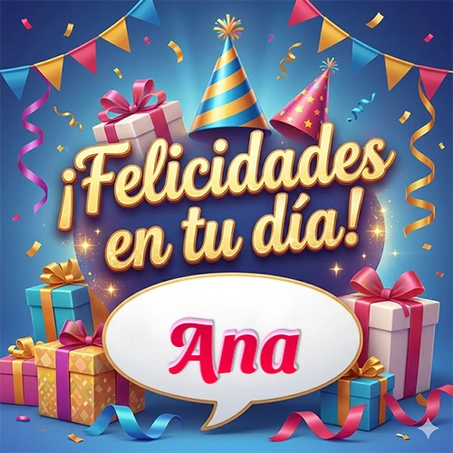 Diseño moderno y elegante. Fondo azul rey con cajas de regalo, sombreros de fiesta y cintas. Texto central 