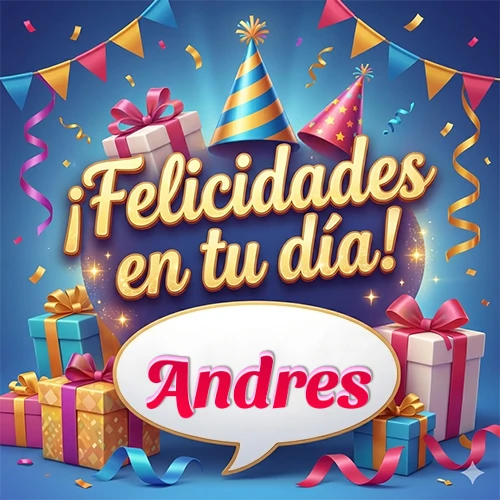 Diseño moderno y elegante. Fondo azul rey con cajas de regalo, sombreros de fiesta y cintas. Texto central 