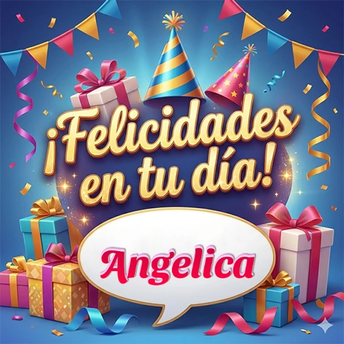 Diseño moderno y elegante. Fondo azul rey con cajas de regalo, sombreros de fiesta y cintas. Texto central 