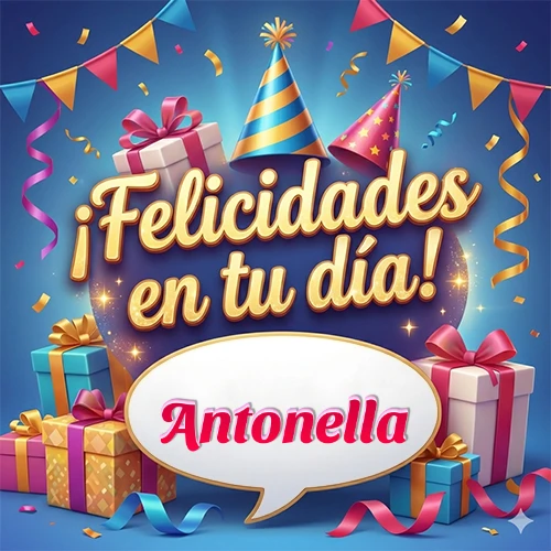 Diseño moderno y elegante. Fondo azul rey con cajas de regalo, sombreros de fiesta y cintas. Texto central 