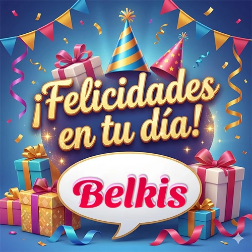 Diseño moderno y elegante. Fondo azul rey con cajas de regalo, sombreros de fiesta y cintas. Texto central 