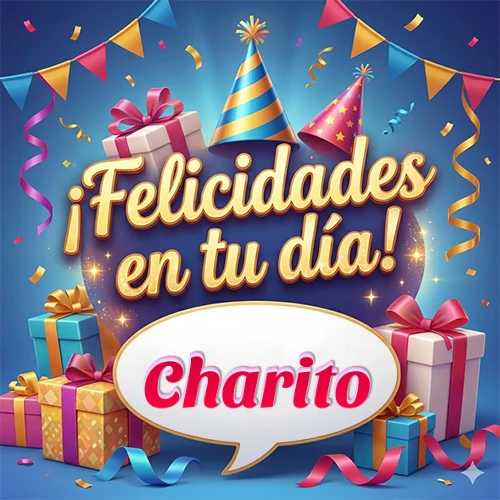 Diseño moderno y elegante. Fondo azul rey con cajas de regalo, sombreros de fiesta y cintas. Texto central 