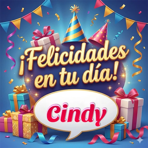 Diseño moderno y elegante. Fondo azul rey con cajas de regalo, sombreros de fiesta y cintas. Texto central 