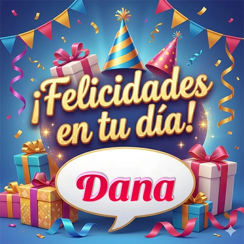 Diseño moderno y elegante. Fondo azul rey con cajas de regalo, sombreros de fiesta y cintas. Texto central 