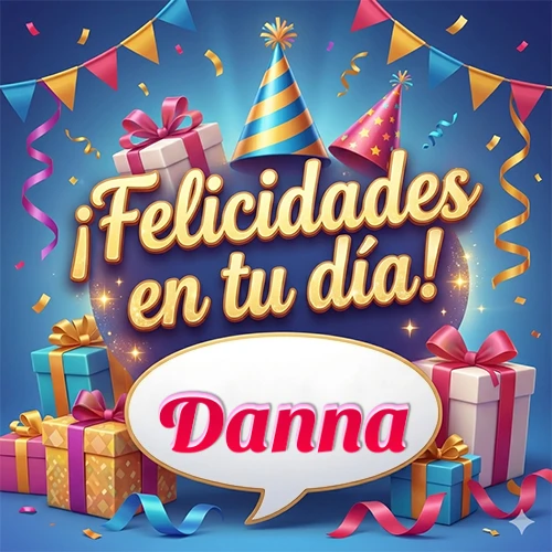 Diseño moderno y elegante. Fondo azul rey con cajas de regalo, sombreros de fiesta y cintas. Texto central 