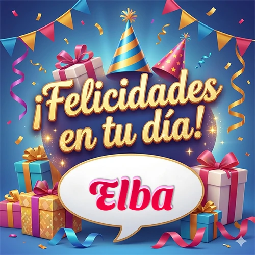 Diseño moderno y elegante. Fondo azul rey con cajas de regalo, sombreros de fiesta y cintas. Texto central 