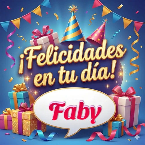 Diseño moderno y elegante. Fondo azul rey con cajas de regalo, sombreros de fiesta y cintas. Texto central 