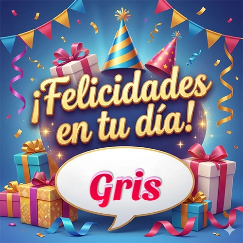 Diseño moderno y elegante. Fondo azul rey con cajas de regalo, sombreros de fiesta y cintas. Texto central 