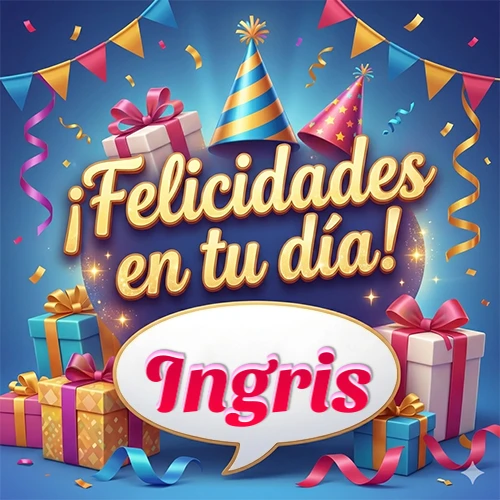 Diseño moderno y elegante. Fondo azul rey con cajas de regalo, sombreros de fiesta y cintas. Texto central 