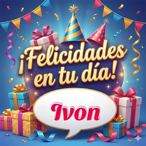 Diseño moderno y elegante. Fondo azul rey con cajas de regalo, sombreros de fiesta y cintas. Texto central 