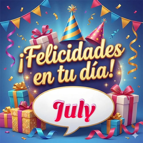 Diseño moderno y elegante. Fondo azul rey con cajas de regalo, sombreros de fiesta y cintas. Texto central 