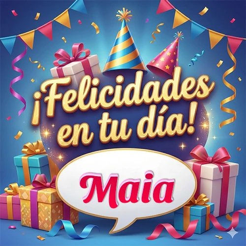 Diseño moderno y elegante. Fondo azul rey con cajas de regalo, sombreros de fiesta y cintas. Texto central 