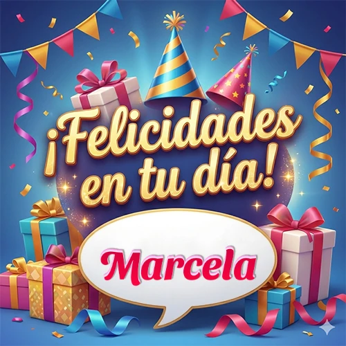 Diseño moderno y elegante. Fondo azul rey con cajas de regalo, sombreros de fiesta y cintas. Texto central 