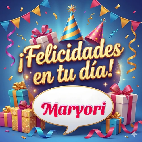 Diseño moderno y elegante. Fondo azul rey con cajas de regalo, sombreros de fiesta y cintas. Texto central 