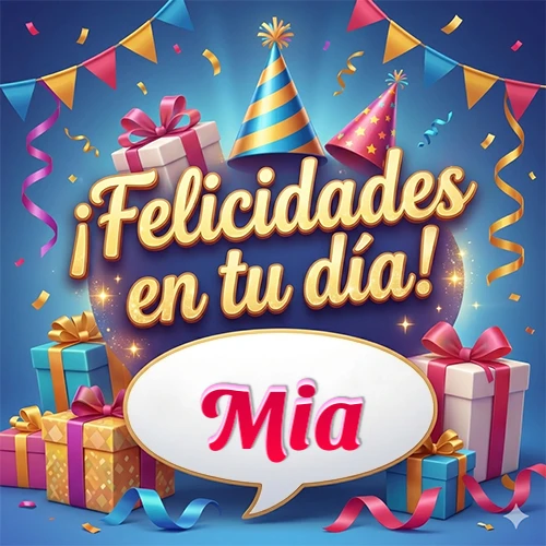 Diseño moderno y elegante. Fondo azul rey con cajas de regalo, sombreros de fiesta y cintas. Texto central 