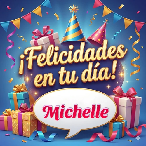 Diseño moderno y elegante. Fondo azul rey con cajas de regalo, sombreros de fiesta y cintas. Texto central 