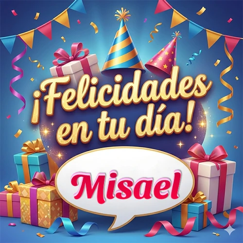 Diseño moderno y elegante. Fondo azul rey con cajas de regalo, sombreros de fiesta y cintas. Texto central 