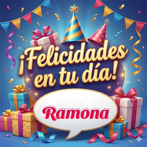 Diseño moderno y elegante. Fondo azul rey con cajas de regalo, sombreros de fiesta y cintas. Texto central 