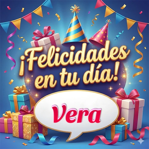 Diseño moderno y elegante. Fondo azul rey con cajas de regalo, sombreros de fiesta y cintas. Texto central 